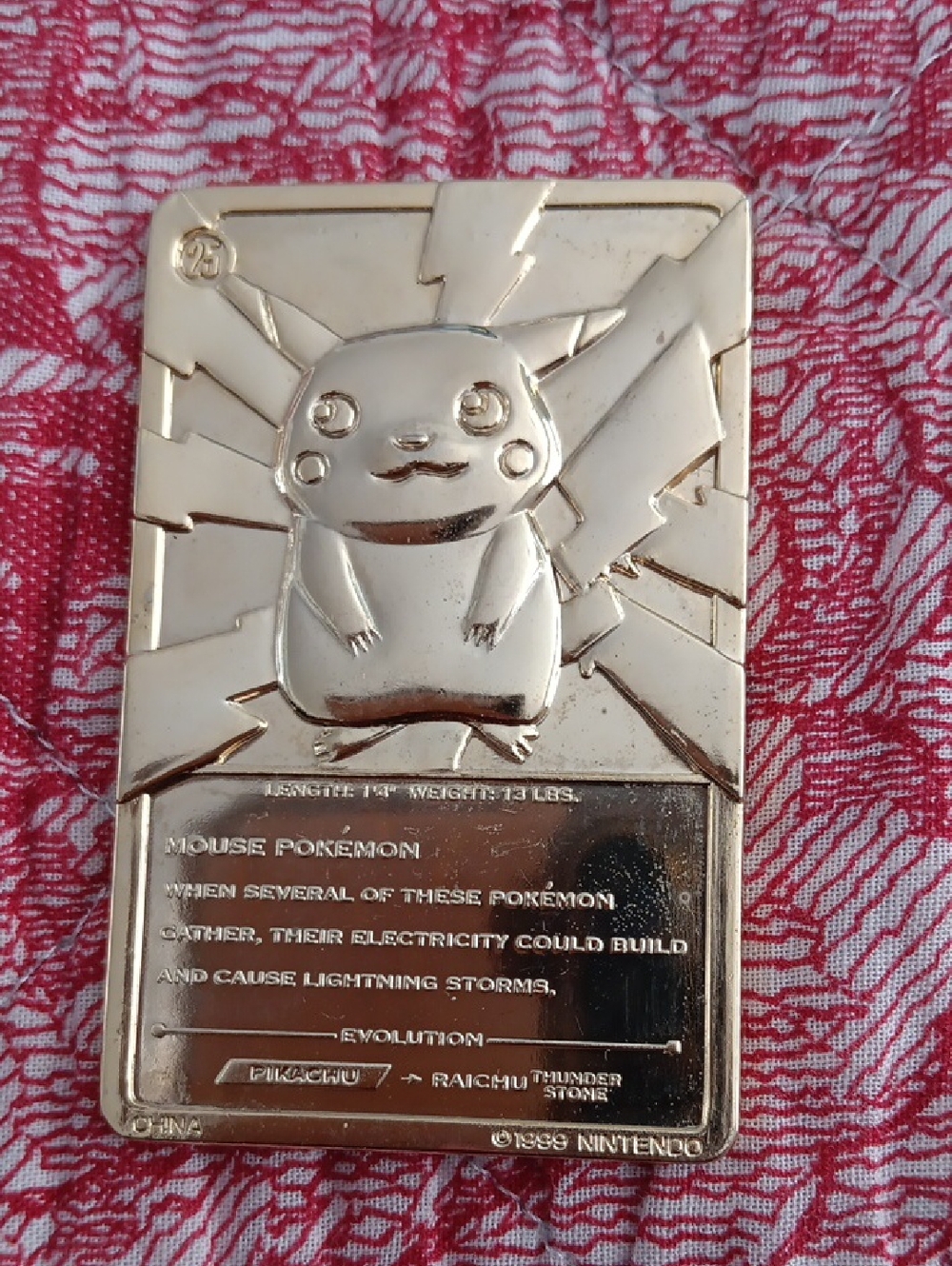 Rare 23K Gold Plated Pikachu Collector Card - Metallic Pokémon Plaque